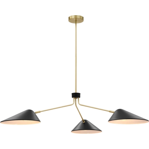 Journey 3 Light 14" Arm Ceiling Pendant Light in Black Metal & Brass