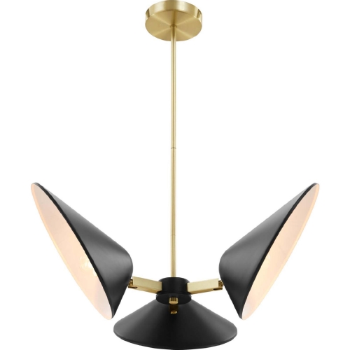 Journey 3 Light 3" Arm Ceiling Pendant Light in Black Metal & Brass