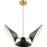 Journey 3 Light 3" Arm Ceiling Pendant Light in Black Metal & Brass