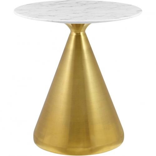 Tupelo 28" Dining Table in White Faux Marble & Gold Steel