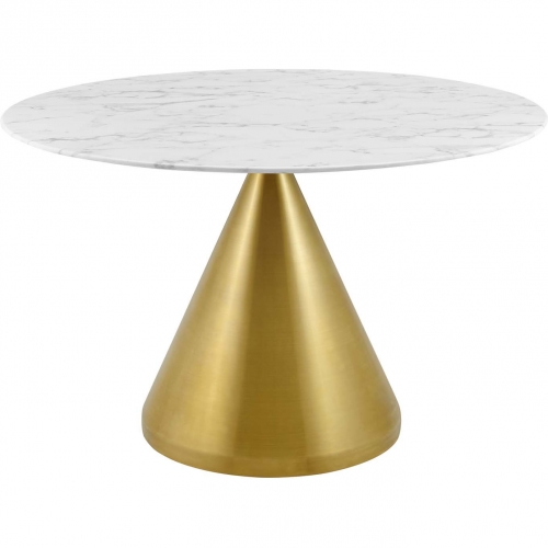 Tupelo 47" Dining Table in White Faux Marble & Gold Steel