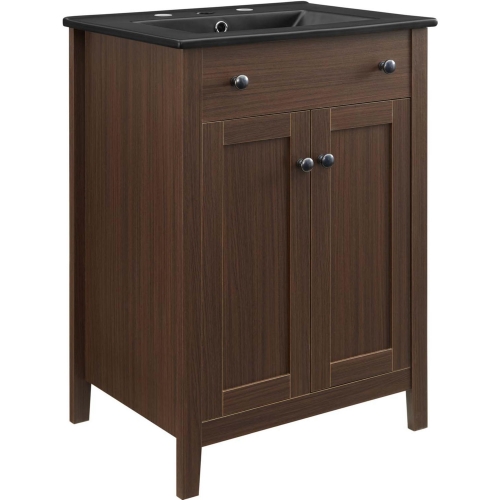 Nantucket 24" Bathroom Vanity in Walnut Finish & Black Ceramic