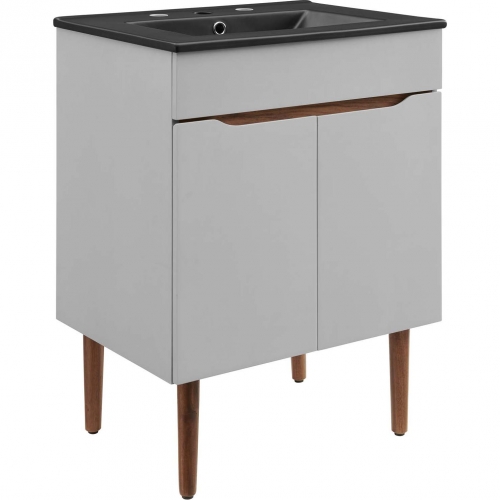 Harvest 24" Bathroom Vanity in Gray Wood & Black Ceramic