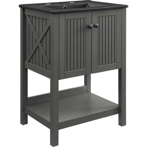 Steam 24" Bathroom Vanity in Gray Finish & Black Ceramic