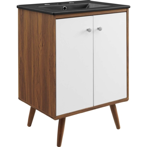 Transmit 24" Bathroom Vanity in Walnut Finish, White & Black Ceramic