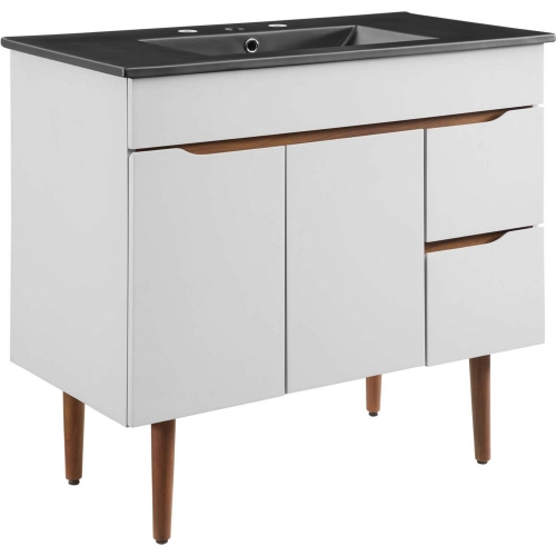 Harvest 36" Bathroom Vanity in Gray Wood & Black Ceramic