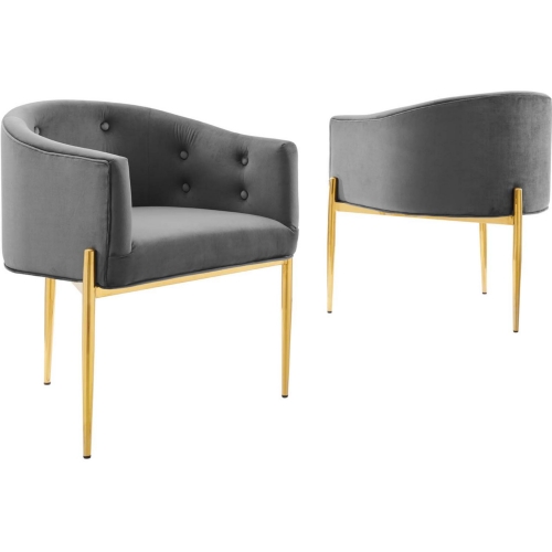 Savour Accent Chair in Tufted Gray Velvet & Gold Steel (Set of 2)