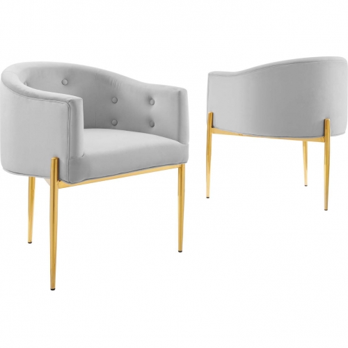 Savour Accent Chair in Tufted Light Gray Velvet & Gold Steel (Set of 2)