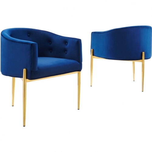 Savour Accent Chair in Tufted Navy Blue Velvet & Gold Steel (Set of 2)