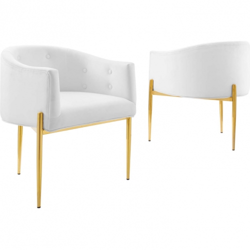 Savour Accent Chair in Tufted White Velvet & Gold Steel (Set of 2)