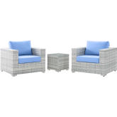 Convene 3 Piece Outdoor Accent Chair Set in Light Gray & Light Blue