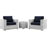 Convene 3 Piece Outdoor Accent Chair Set in Light Gray & Navy Blue