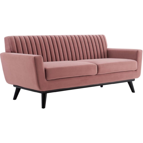 Engage Loveseat in Channel Tufted Dusty Rose Velvet