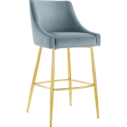 Discern Bar Stool in Light Blue Velvet & Gold Stainless