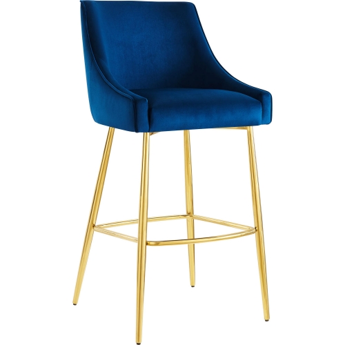 Discern Bar Stool in Navy Blue Velvet & Gold Stainless