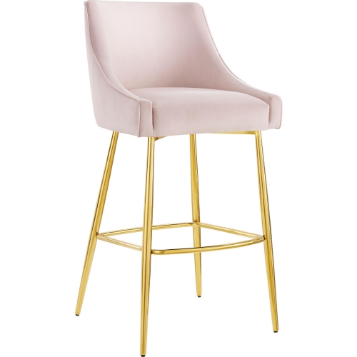 Discern Bar Stool in Pink Velvet & Gold Stainless