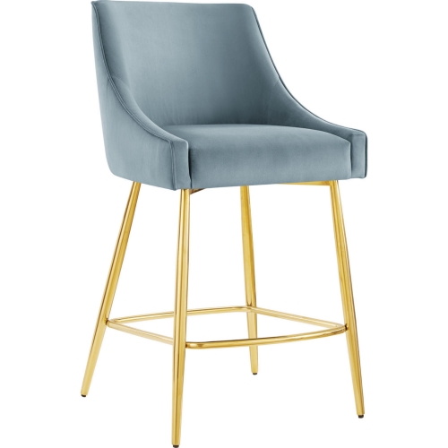 Discern Counter Stool in Light Blue Velvet & Gold Stainless