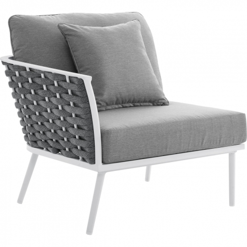 Stance Outdoor Left Facing Arm Chair in Whit Metal & Gray Fabric