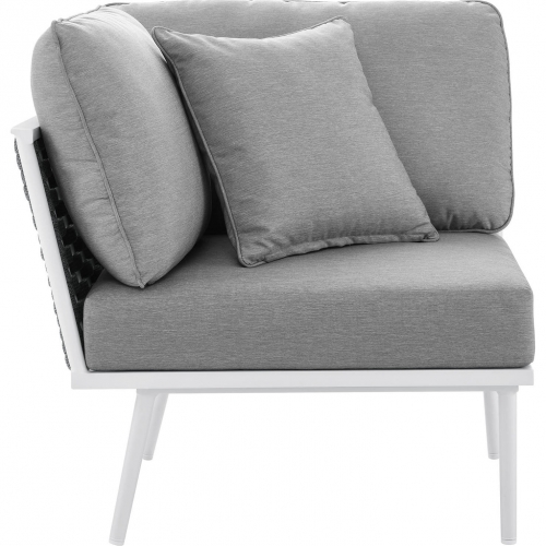 Stance Outdoor Corner Chair in Whit Metal & Gray Fabric