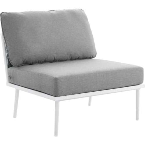 Stance Outdoor Armless Chair in Whit Metal & Gray Fabric