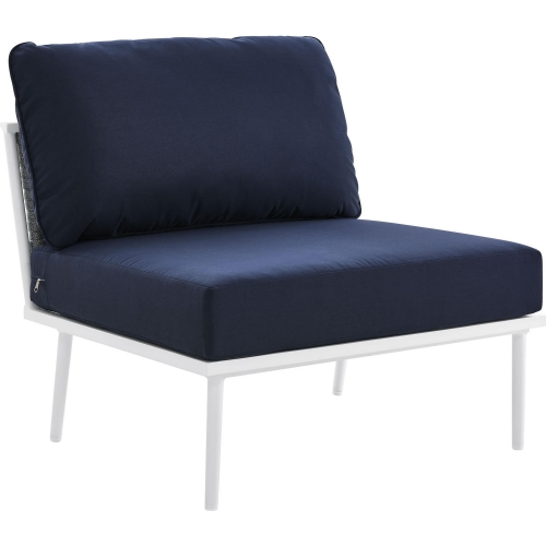 Stance Outdoor Armless Chair in Whit Metal & Navy Blue Fabric