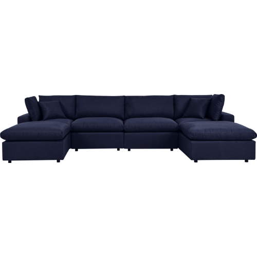 Commix Outdoor 6 Piece Sectional Sofa in Navy Blue Fabric