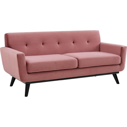 Engage Loveseat in Tufted Rose Velvet & Black Wood Legs