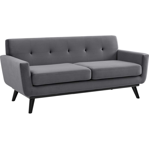 Engage Loveseat in Tufted Gray Velvet & Black Wood Legs