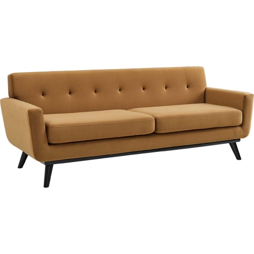 Engage Sofa in Tufted Cognac Velvet & Black Wood Legs