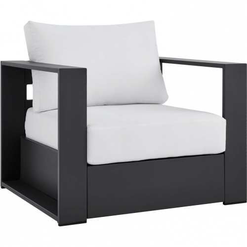 Tahoe Outdoor Accent Arm Chair in Gray Metal & White Fabric