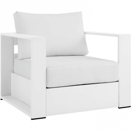 Tahoe Outdoor Accent Arm Chair in White Metal & White Fabric