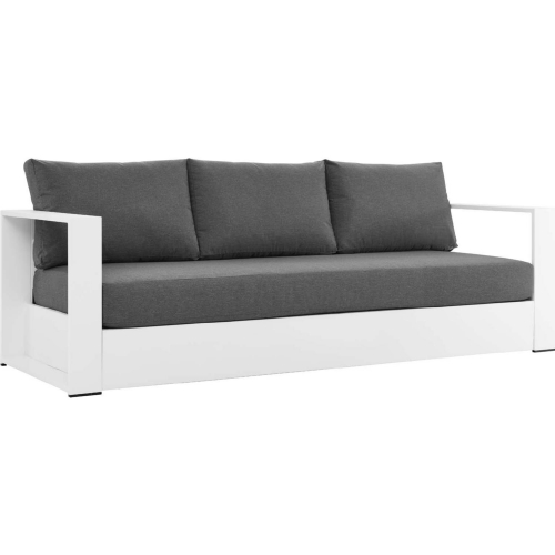 Tahoe Outdoor Sofa in White Metal & Charcoal Gray Fabric