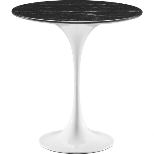 Lippa 20" Round Side Table in Black Faux Marble & White Stainless