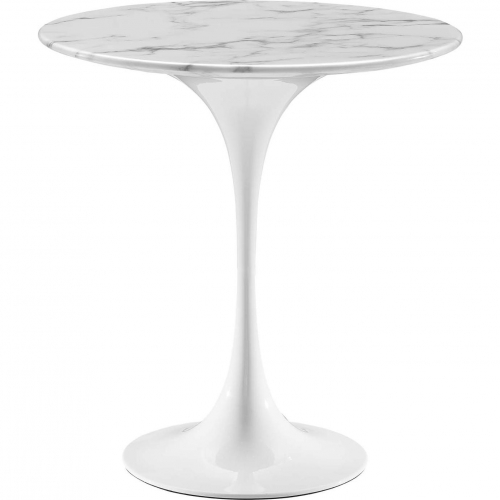 Lippa 20" Round Side Table in White Faux Marble & White Stainless