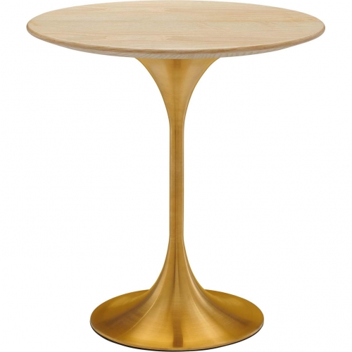 Lippa 20" Round Side Table in Natural Wood Finish & Gold Stainless