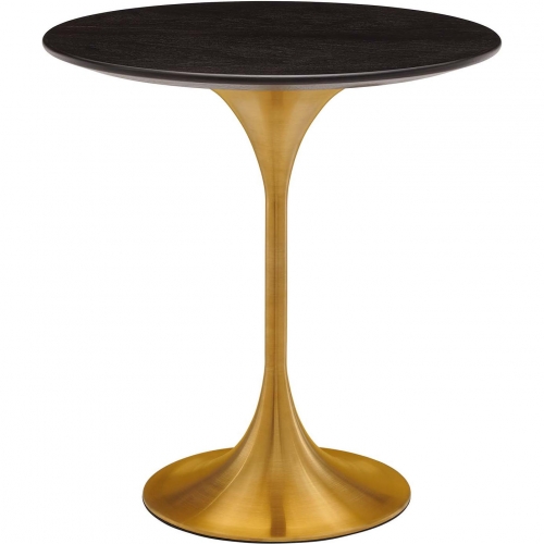 Lippa 20" Round Side Table in Walnut Finish & Gold Stainless