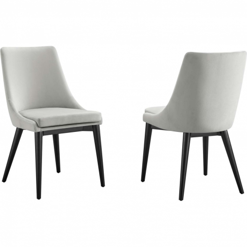 Viscount Dining Chair in Light Gray Velvet & Black Wood (Set of 2)