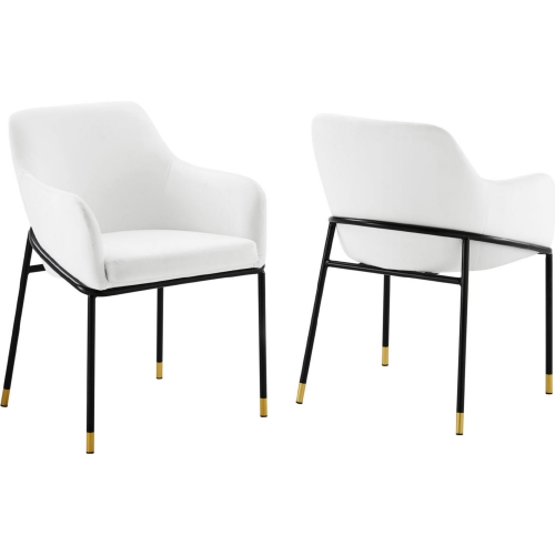 Jovi Dining Arm Chair in White Velvet & Black Metal (Set of 2)