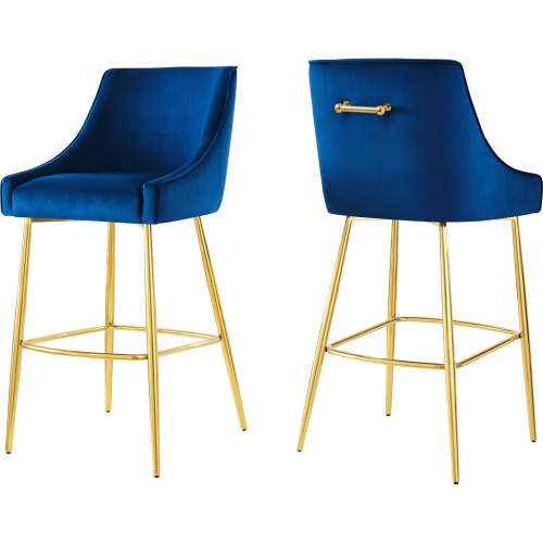 Discern Bar Stool in Navy Blue Velvet & Gold Stainless (Set of 2)