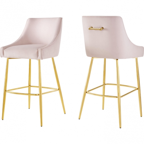 Discern Bar Stool in Pink Velvet & Gold Stainless (Set of 2)