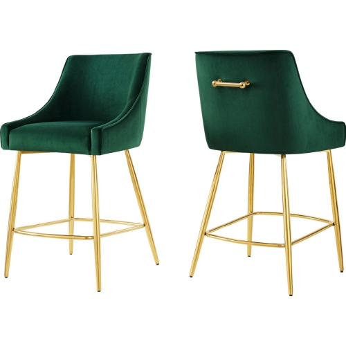 Discern Counter Stool in Green Velvet & Gold Stainless (Set of 2)