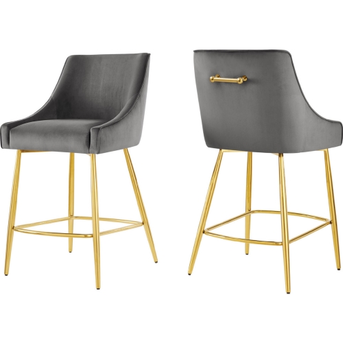 Discern Counter Stool in Gray Velvet & Gold Stainless (Set of 2)