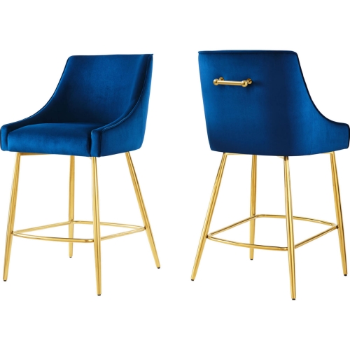 Discern Counter Stool in Navy Blue Velvet & Gold Stainless (Set of 2)