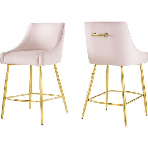 Discern Counter Stool in Pink Velvet & Gold Stainless (Set of 2)