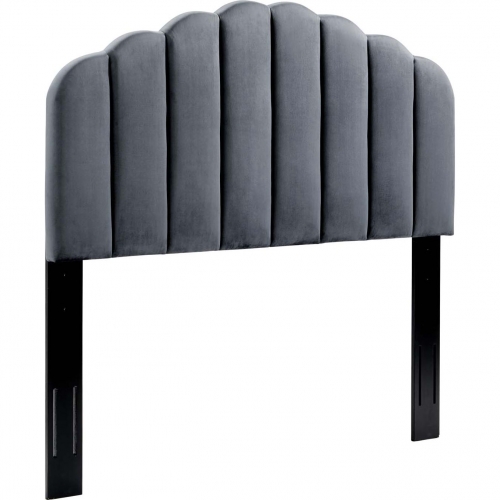 Veronique Full Queen Headboard in Channel Tufted Charcoal Fabric