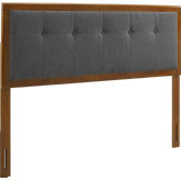 Draper Full Headboard in Tufted Gray Fabric & Walnut Wood