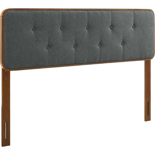 Collins Queen Headboard in Tufted Charcoal Fabric & Walnut Wood