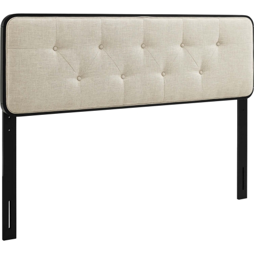 Collins King Headboard in Tufted Beige Fabric & Black Wood