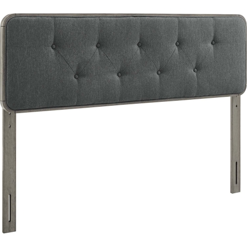 Collins King Headboard in Tufted Charcoal Fabric & Gray Wood