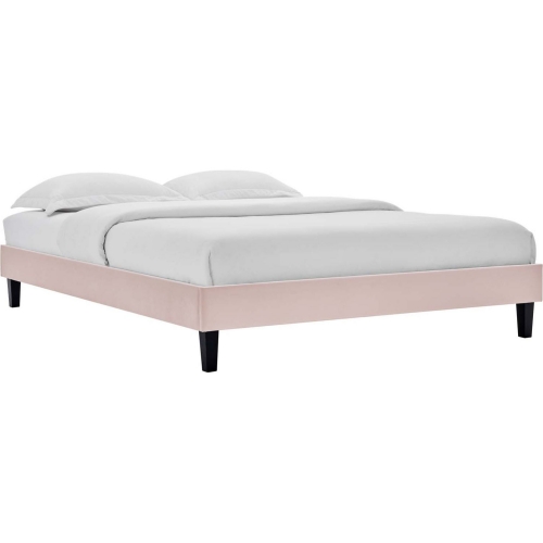 Reign Full Platform Bed Frame in Pink Performance Velvet